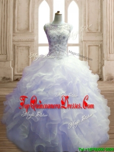 See Through Scoop Lavender Sweet 16 Dress with Beading and Ruffles