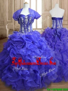 Unique Royal Blue Sweet 16 Dress with Beading and Ruffles