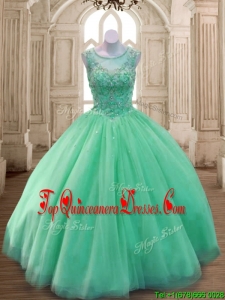 Best See Through Scoop Green Sweet 16 Dress with Beading