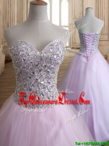 Discount Beaded Bodice Tulle Quinceanera Dress in Baby Pink