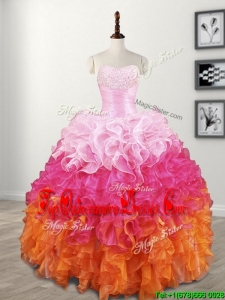 Elegant Beaded and Ruffled Quinceanera Dress in Gradient Color