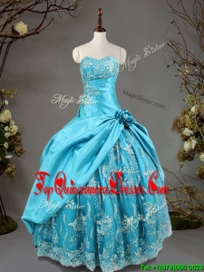 Luxurious Hand Made Flowers and Laced Quinceanera Dress in Baby Blue