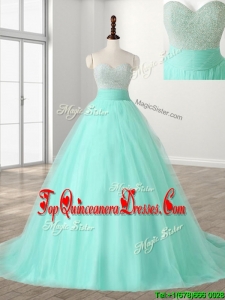 Wonderful A Line Beading Sweet 16 Dress with Brush Train