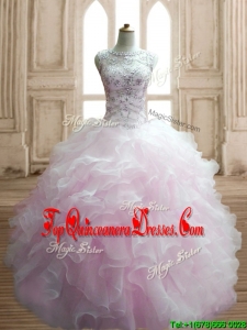 Lovely Beaded and Ruffled Scoop Quinceanera Dress in Light Pink