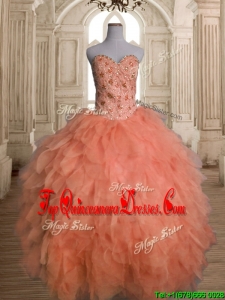 Unique Big Puffy Orange Red Quinceanera Dress with Beading and Ruffles