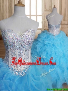 Luxurious Beaded Bodice and Ruffled Sweet 16 Dress in Baby Blue