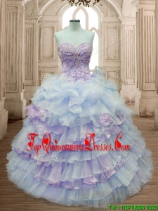 Elegant Big Puffy Ruffled Layers and Appliques Quinceanera Dress in Organza