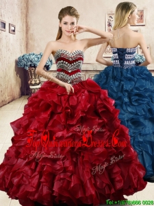 Affordable Wine Red Quinceanera Dress with Beading and Ruffles