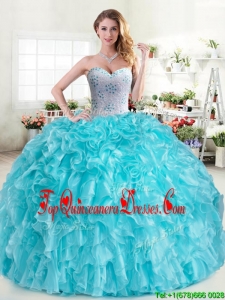 Cheap Aqua Blue Sweet 16 Dress with Beading and Ruffles