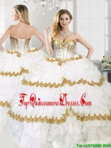 Gorgeous Beaded and Ruffled Layers Sweet 16 Dress in White