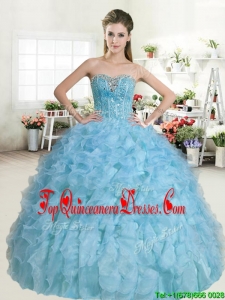 Popular Beaded and Ruffled Baby Blue Quinceanera Dress in Organza