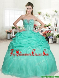 Romantic Apple Green Sweet 16 Dress with Beading and Pick Ups