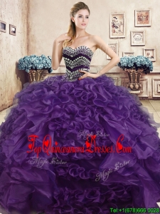 Beautiful Really Puffy Purple Quinceanera Dress with Beading and Ruffles