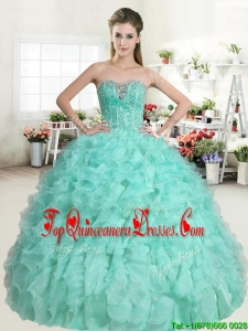 Classical Apple Green Sweet 16 Dress with Beading and Ruffles for Spring
