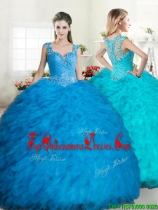 Exclusive Straps Tulle Quinceanera Dress with Beading and Ruffles