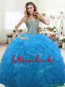 Hot Sale Beaded Bodice and Ruffled Quinceanera Dress in Aqua Blue