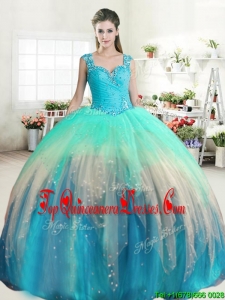Latest Straps Beaded and Ruffled Quinceanera Dress in Rainbow