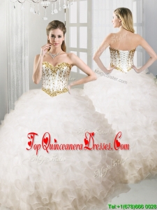 Lovely Big Puffy White Quinceanera Dress with Beading and Ruffles