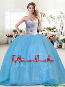 Modest Beaded Tulle Sweet 16 Dress in Baby Blue