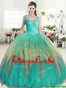 Popular Straps Rainbow Quinceanera Dress with Beading and Ruffled Layers
