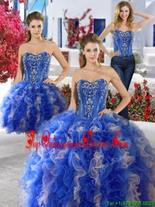 Best Applique and Ruffled Detachable Quinceanera Dresses in Royal Blue and Champagne