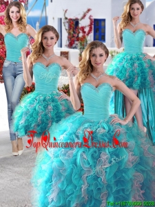 Discount Baby Blue and White Detachable Quinceanera Dresses with Beading and Ruffles