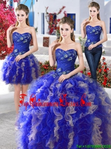 Hot Sale Really Puffy Organza Detachable Sweet 16 Dresses with Appliques and Ruffles