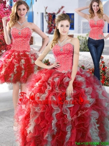 Modest Organza Detachable Quinceanera Dresses with Beading and Ruffles