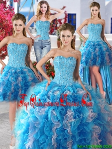 Romantic Beaded and Ruffled Detachable Quinceanera Dresses in Organza