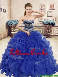 Popular Beaded and Ruffled Big Puffy Quinceanera Dress in Organza