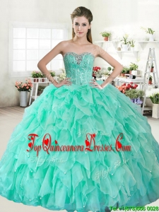 Visible Boning Beaded Bodice and Ruffled Quinceanera Dress in Apple Green