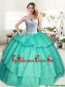 Wonderful Beaded and Ruffled Layers Sweet 16 Dress in Apple Green for Spring