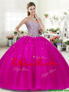 Wonderful Fuchsia Big Puffy Quinceanera Dress with Beading for Spring