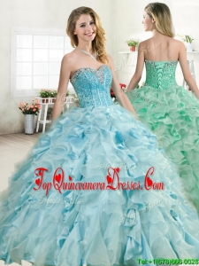 Elegant Beaded and Ruffled Quinceanera Dress in Baby Blue