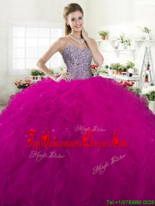 Exclusive Beaded Bodice and Ruffled Tulle Quinceanera Dress in Fuchsia