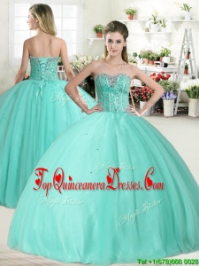 Wonderful Apple Green Quinceanera Dress with Beading for Spring