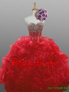 2016 Summer New Style Sweetheart Quinceanera Dresses with Beading and Rolling Flowers
