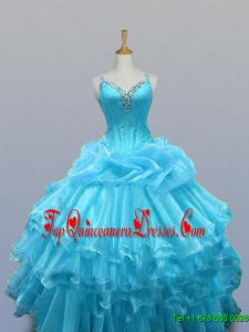 2015 Fall Pretty Straps Beaded Quinceanera Dresses with Ruffled Layers
