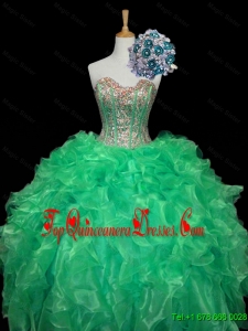 2016 Summer Perfect Turquoise Ball Gown Quinceanera Dresses with Sequins and Ruffles