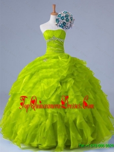 2015 Real Sample Perfect Strapless Quinceanera Dresses with Beading and Ruffles