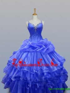 2015 Real Sample Straps Quinceanera Gowns with Beading in Organza