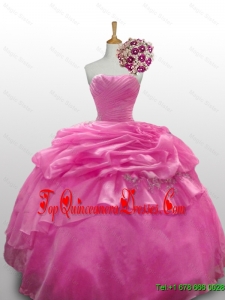 2015 Real Sample Sweetheart Rose Pink Quinceanera Dresses with Paillette