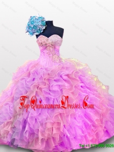2015 Real Sample Sweetheart Sequins and Ruffles Quinceanera Gowns in Organza