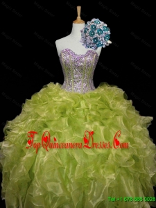 Real Sample 2016 Summer Ball Gown Sweet 16 Dresses with Sequins and Ruffles in Yellow Green