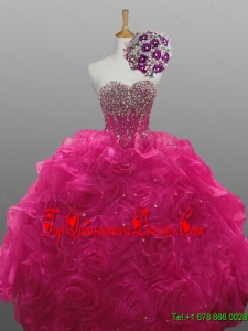 Real Sample Beading and Rolling Flowers Sweetheart Quinceanera Dresses for 2015 Fall