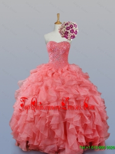 Real Sample Beading and Ruffles Sweetheart Quinceanera Dresses for 2015 Fall