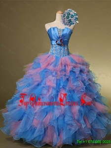 2015 Fall Beautiful Strapless Quinceanera Dresses with Hand Made Flowers and Beading