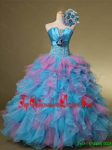 Real Sample Multi Color Hand Made Flowers and Beaded Quinceanera Dresses for 2015 Summer