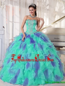 Elegant 2016 Multi Color Strapless Floor Length Appliques Quinceanera Dresses with Beading