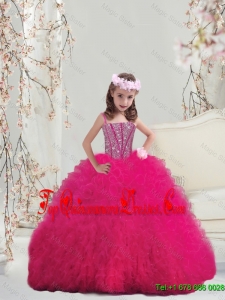 New Arrival Spaghetti Hot Pink Kid Pageant Dresses with Beading and Ruffles